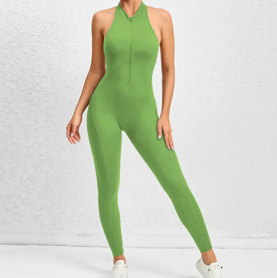 Sleeveless Zippered Yoga Jumpsuit