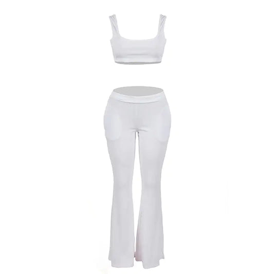 Sleeveless Cropped Ribbed Flare Leg