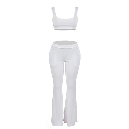 Sleeveless Cropped Ribbed Flare Leg